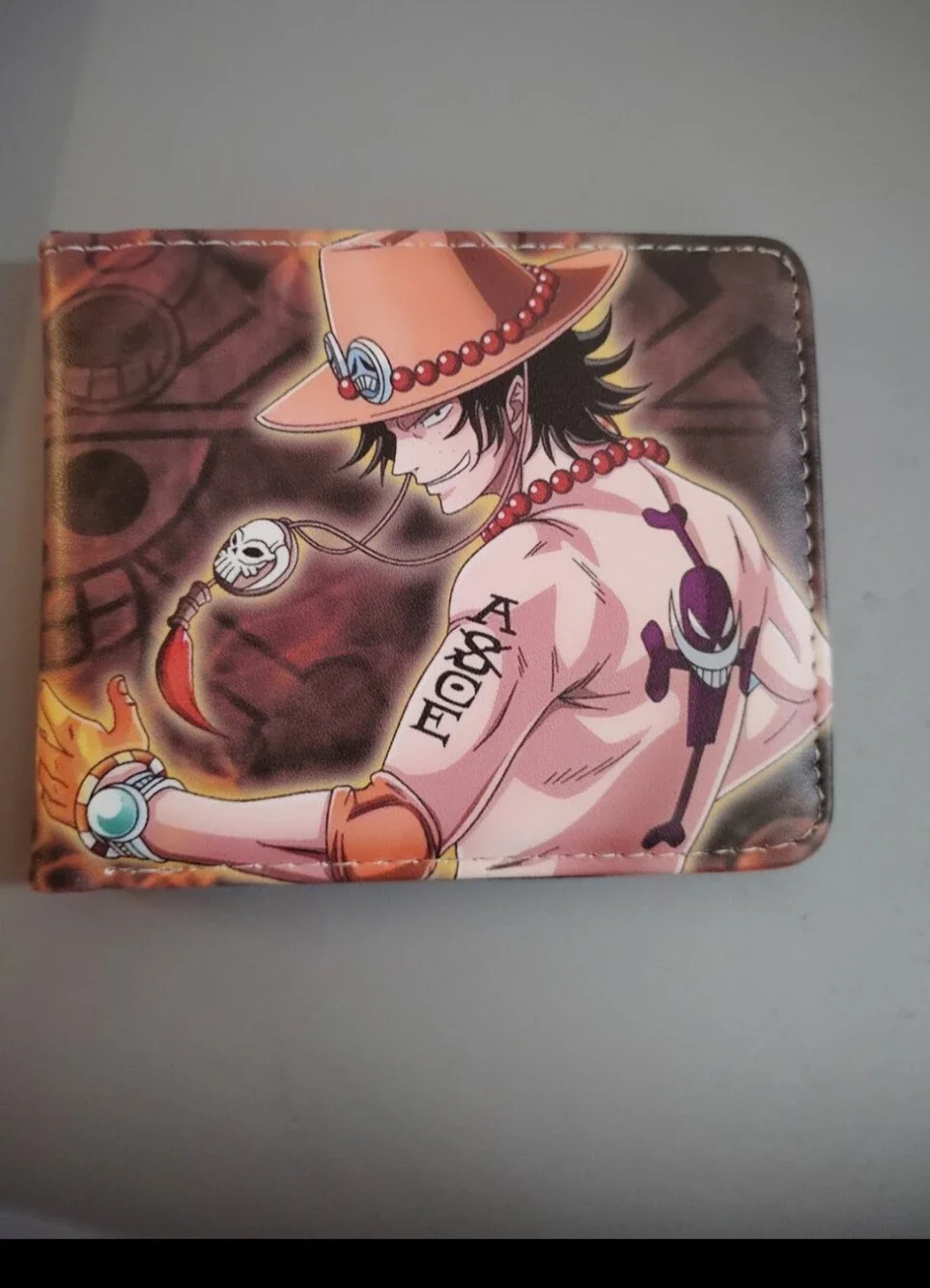 New fire fist ace one piece anime manga leather wallet